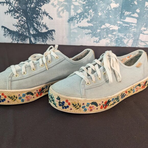🌼 Garden Party Goals | Keds Embroidered Chambray Sneakers (Sz 8) - Picture 4 of 8